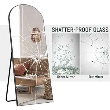 NeuType Arched Full Length Mirror Standing Hanging or Leaning Against Wall, Oversized Large Bedroom Mirror Floor Mirror Dressing Mirror, Aluminum Alloy Thin Frame, Black, 71"x32"