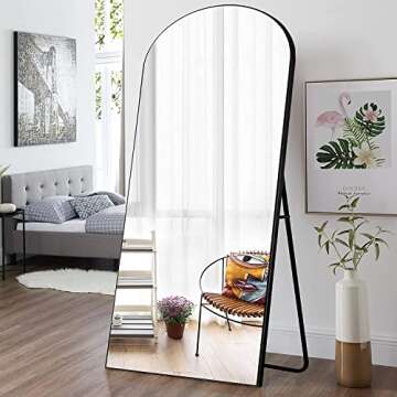 NeuType Arched Full Length Mirror Standing Hanging or Leaning Against Wall, Oversized Large Bedroom Mirror Floor Mirror Dressing Mirror, Aluminum Alloy Thin Frame, Black, 71"x32"