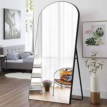 NeuType Arched Full Length Mirror Standing Hanging or Leaning Against Wall, Oversized Large Bedroom Mirror Floor Mirror Dressing Mirror, Aluminum Alloy Thin Frame, Black, 71"x32"