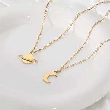 Holy Rose Moon Star Saturn Necklace for Music Lovers