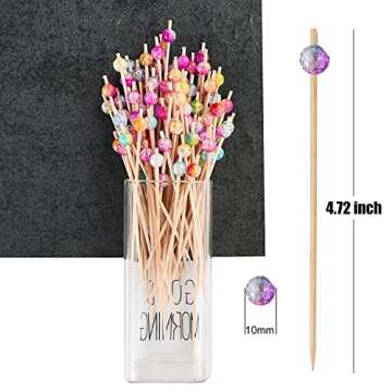 ALINK 100-Pack Cocktail Picks, Colorful Pearl Fancy Toothpicks for Appetizers, Wooden Food Picks Skewers for Food, Drinks, Fruits Party, Charcuterie Accessories - 4.72 inch