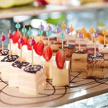 ALINK 100-Pack Cocktail Picks, Colorful Pearl Fancy Toothpicks for Appetizers, Wooden Food Picks Skewers for Food, Drinks, Fruits Party, Charcuterie Accessories - 4.72 inch