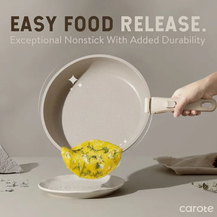 CAROTE 15pcs Nonstick Cookware Set with Detachable Handle