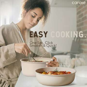 CAROTE 15pcs Nonstick Cookware Set with Detachable Handle