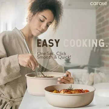 CAROTE 15pcs Nonstick Cookware Set with Detachable Handle