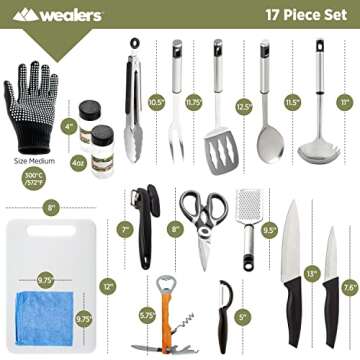 17 Pieces Camp Kitchen Cooking Utensil Set Travel Organizer Grill Accessories Portable Compact Gear ...