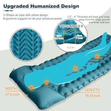 MEETPEAK Camping Sleeping Mat, Inflatable Sleeping Pad Foot Press Lightweight Camping Pad for Backpa...