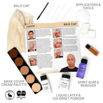 Mehron Makeup Premium Bald Cap Kit | Complete Character Makeup Kit for Halloween & Cosplay | Include...