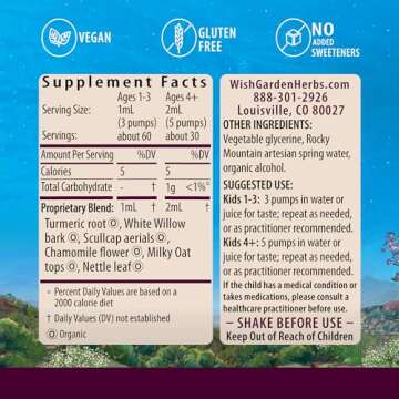 WishGarden Herbs Growing Pains Ache Away for Kids - Plant-Based Herbal Supplement with Turmeric & Wi...