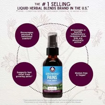 WishGarden Herbs Growing Pains Ache Away for Kids - Plant-Based Herbal Supplement with Turmeric & Willow Bark Soothes Children's Growing Pains & Scullcap & Chamomile Calms and Soothes Upset, 2oz