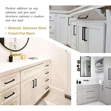 goldenwarm 5 Pack 4 Inch Matte Black Cabinet Handles Kitchen Furniture Hardware Square Stainless Steel Hardware Bathroom Cabinet Door Pulls