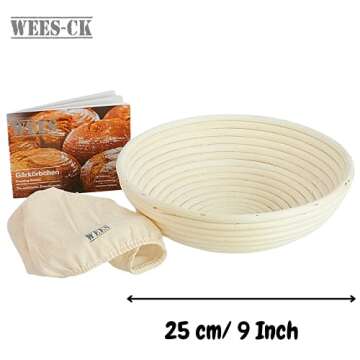 Handmade 9 Inch Bread Banneton Proofing Basket Round, Baking Bowl Dough Gifts for Professional and H...