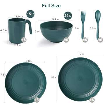 Shopwithgreen Plastic Plates Bowls Mug Sets, Microwave and Dishwasher Safe, Unbreakable, Lightweight Reusable Dinnerware Sets, with Cutlery, for Camping, Indoor, Outdoor, Kitchen, 36 PCS for 6