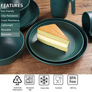 Shopwithgreen Plastic Plates Bowls Mug Sets, Microwave and Dishwasher Safe, Unbreakable, Lightweight Reusable Dinnerware Sets, with Cutlery, for Camping, Indoor, Outdoor, Kitchen, 36 PCS for 6