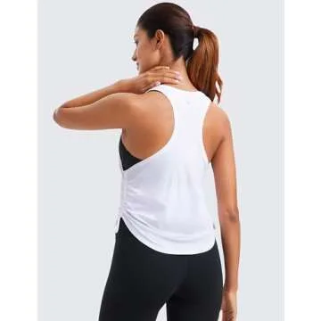 CRZ YOGA Pima Cotton Women Racerback Sleeveless Workout Tops Crew Neck Ruched Side Tanks Athletic Casual Loose Shirts White Medium