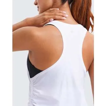 CRZ YOGA Pima Cotton Women Racerback Sleeveless Workout Tops Crew Neck Ruched Side Tanks Athletic Casual Loose Shirts White Medium