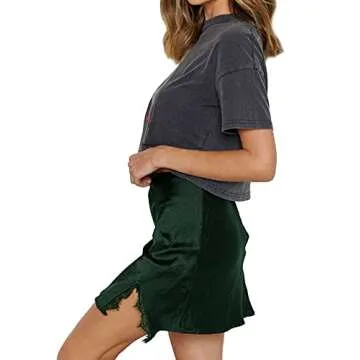 LYANER Women's High Waist Satin Lace Trim Mini Skirt