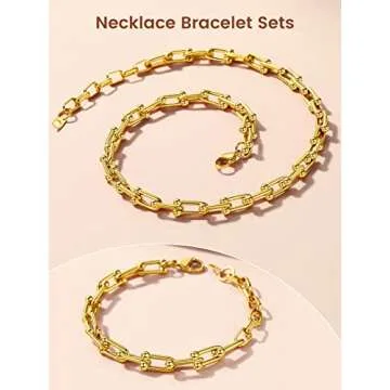 KeyStyle Women’s Paperclip Chain Necklace Bracelet Set