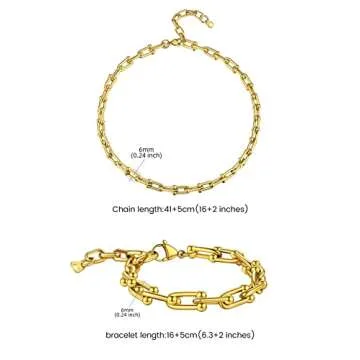 KeyStyle Women’s Paperclip Chain Necklace Bracelet Set