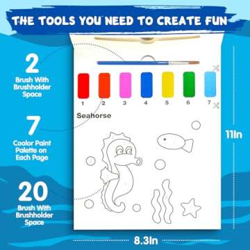Water Coloring Books for Toddlers - Easter Basket Stuffers Watercolor Paint Book Drawing Art Paper for Kids Mess Free Craft Supplies kit Toy for Age 3 4 5 6 Valentines Birthday Gift(Sea)