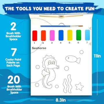 Water Coloring Books for Toddlers - Easter Basket Stuffers Watercolor Paint Book Drawing Art Paper for Kids Mess Free Craft Supplies kit Toy for Age 3 4 5 6 Valentines Birthday Gift(Sea)