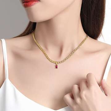 LNIEER 18K Gold Filled Vintage Choker Necklace Women Choker Necklace Waterproof Gold Gift for Women Necklace Jewelry Anti Tarnish Gemstone Zircon Necklace (Hot Pink)