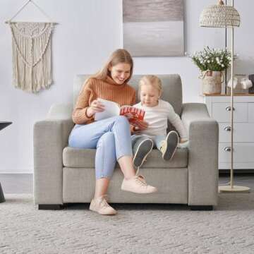 ELUCHANG 47" W Oversized Accent Chair, Linen Fabric Modern Chair with Deep Seat, Washable Covers, Comfy Upholstered Large Chair Armchair Sofa Chair Reading Chair for Living Room Bedroom Office,Oatmeal