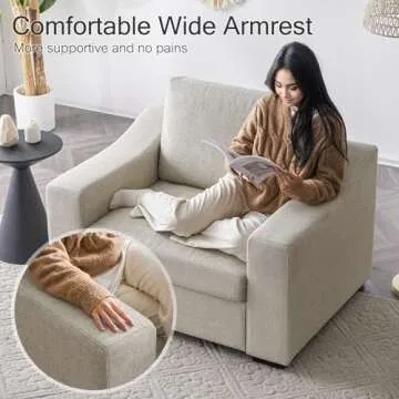 ELUCHANG 47" W Oversized Accent Chair, Linen Fabric Modern Chair with Deep Seat, Washable Covers, Comfy Upholstered Large Chair Armchair Sofa Chair Reading Chair for Living Room Bedroom Office,Oatmeal