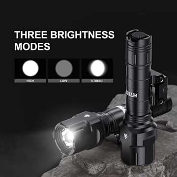 Feyachi 1200 Lumen Tactical Flashlight Matte Black LED Weapon Light with Pressure Switch, 3 Modes - ...