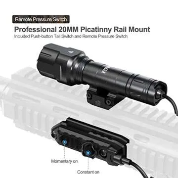 Feyachi 1200 Lumen Tactical Flashlight Matte Black LED Weapon Light with Pressure Switch, 3 Modes - High/Low/Strobe, Fixed Picatinny Flashlight Mount (Black)