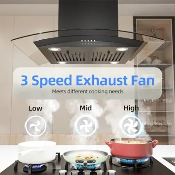 FIREGAS 30 inch Black Island Mount Range Hood 700 CFM