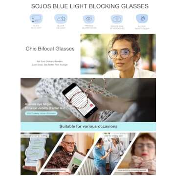 SOJOS Retro Round TR90 Blue Light Reading Glasses Womens Mens Readers Computer Glasses Eyewear Frame SJ9001, Clear Red Frame 0.00 x