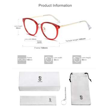 SOJOS Retro Round TR90 Blue Light Reading Glasses Womens Mens Readers Computer Glasses Eyewear Frame SJ9001, Clear Red Frame 0.00 x