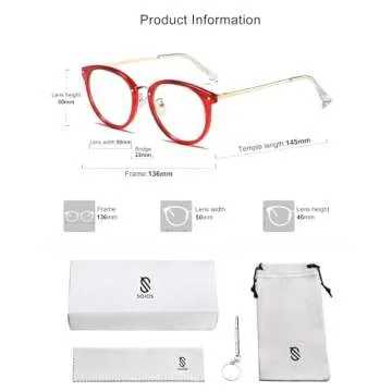 SOJOS Retro Round TR90 Blue Light Reading Glasses Womens Mens Readers Computer Glasses Eyewear Frame SJ9001, Clear Red Frame 0.00 x