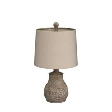 PoKat 18.5'' Farmhouse Table Lamps for Living Room Vintage Traditional Carved Floral Bedside Lamps for Bedroom Rustic Night Light Lamps Washed White