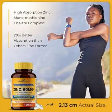 Zinc 50mg Supplement 120 Vegetarian Capsules, Zinc Highly Absorbable Supplements for Immune Support,...