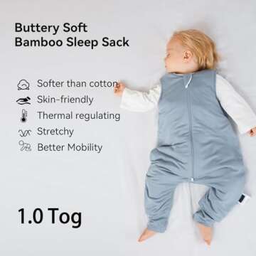 BubblePanda Rayon Made from Bamboo Toddler Sleep Sack with Feet 6-12 Months 1.0 Tog Ultra Soft Toddler Sleeping Sack Baby Sleep Bag Walker Quilted Wearable Blanket with Legs 2-Way Zipper Lightweight
