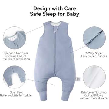 BubblePanda Rayon Made from Bamboo Toddler Sleep Sack with Feet 6-12 Months 1.0 Tog Ultra Soft Toddler Sleeping Sack Baby Sleep Bag Walker Quilted Wearable Blanket with Legs 2-Way Zipper Lightweight