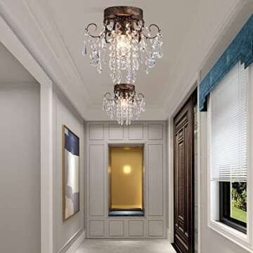 Stylish Q&S Small Crystal Ceiling Light Fixture Flush Mount