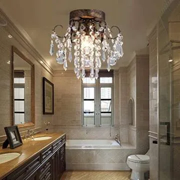Stylish Q&S Small Crystal Ceiling Light Fixture Flush Mount