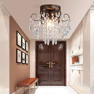 Stylish Q&S Small Crystal Ceiling Light Fixture Flush Mount