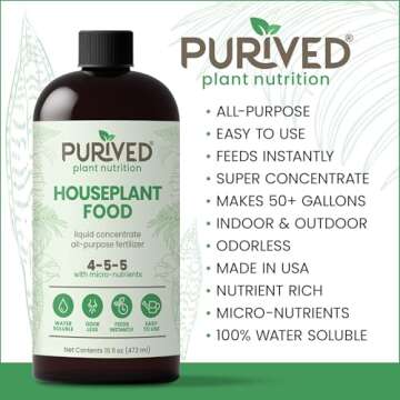 Purived 16oz All-Purpose Liquid Plant Fertilizer - Makes 50 Gallons, for Indoor Houseplants, All-Natural, Groundwater Safe, Made in USA