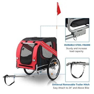 PEXMOR Dog Bike Trailer - Easy Assembly, Red Design