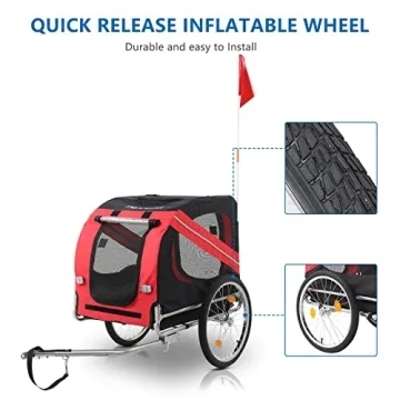 PEXMOR Dog Bike Trailer - Easy Assembly, Red Design
