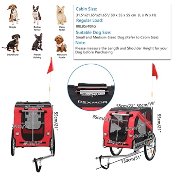 PEXMOR Dog Bike Trailer - Easy Assembly, Red Design
