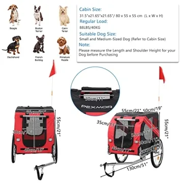 PEXMOR Dog Bike Trailer - Easy Assembly, Red Design