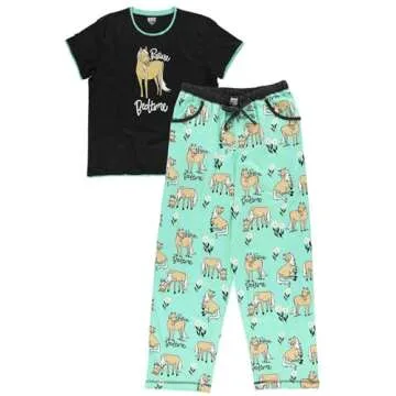 Lazy One Women's Pajama Set, Short Sleeves with Cute Prints, Relaxed Fit, Horse, Western, Animal (Pasture Bed Time Mint, Medium)