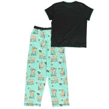 Lazy One Women's Pajama Set, Short Sleeves with Cute Prints, Relaxed Fit, Horse, Western, Animal (Pasture Bed Time Mint, Medium)