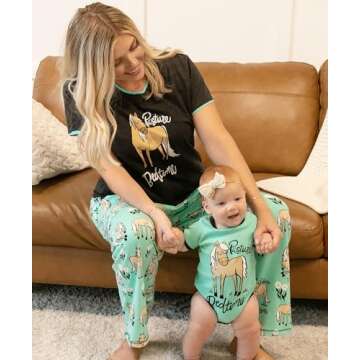 Lazy One Women's Pajama Set, Short Sleeves with Cute Prints, Relaxed Fit, Horse, Western, Animal (Pasture Bed Time Mint, Medium)