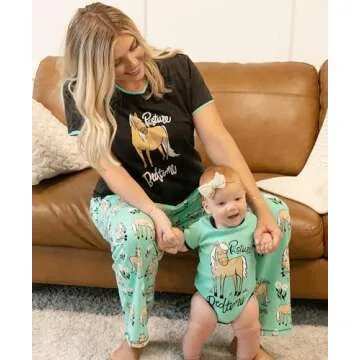 Lazy One Women's Pajama Set, Short Sleeves with Cute Prints, Relaxed Fit, Horse, Western, Animal (Pasture Bed Time Mint, Medium)